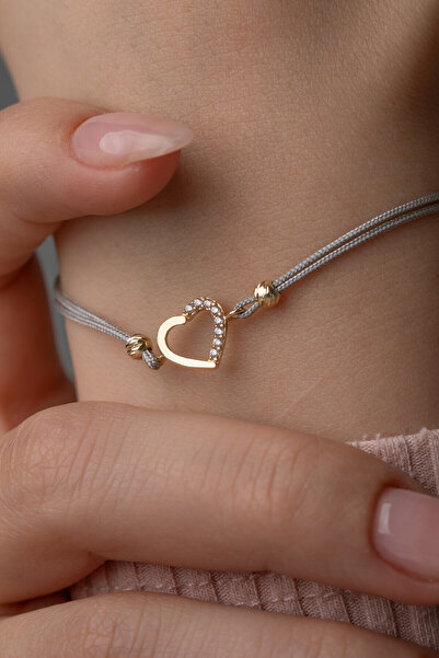 Kolyecik 14 Ayar Altın İpli Kalp Bileklik