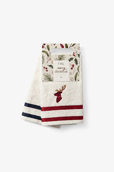 JOJOMIA Velora 2-Piece Hand Towel with Deer Embroidery 30X50 | Christmas Themed Gift Towel