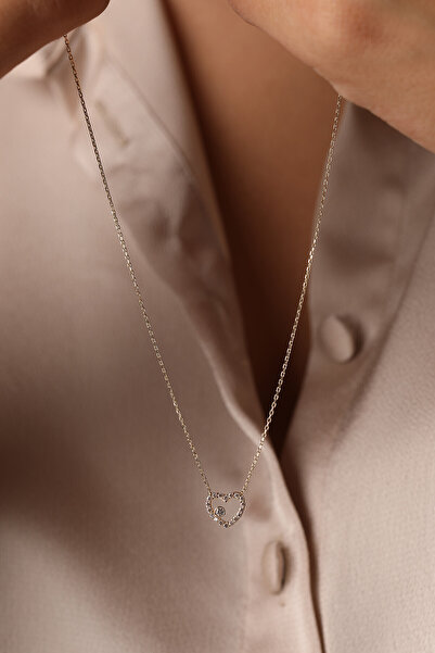 Kolyecik 14 Ayar Altın Minimal Tasli Kalp Kolye