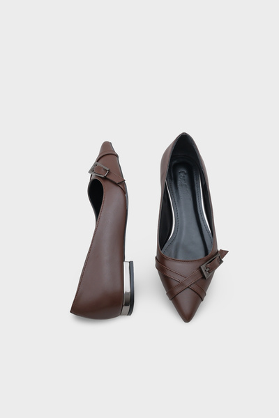 Capone Outfitters Karry Pointed Toe Short Heeled Women's Ballerinas with Metal Accessories