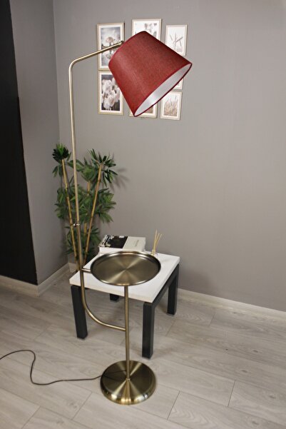 Bamyum Cotella Kumaş Dokulu Kırmızı Eskitme Gövde Lambader Modern Dekoratif Metal Zemin Lambası