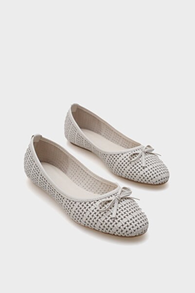 Capone Outfitters Ava Genuine Leather Straw Printed Women's Ballerinas