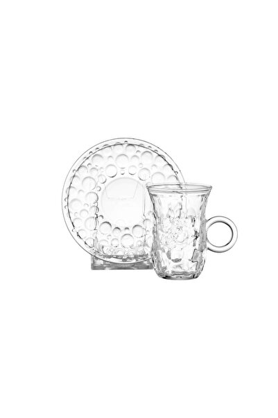 Dania Tea set consisting of 6 cups + 6 saucers made of clear glass with elegant and modern engravings
