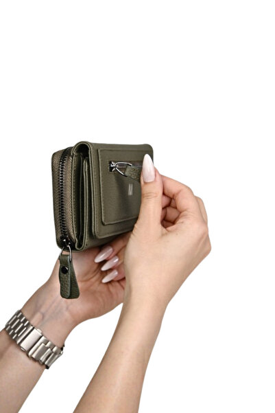 MFT Leather Design Γυναικείο πορτοφόλι με φερμουάρ από γνήσιο δέρμα |   Quartz 2718 - Flother Mat Khaki