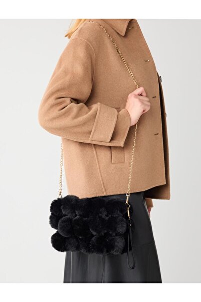 Jimmy Key Plush Shoulder Bag with Black Metal Chain