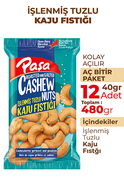 Paşa Kuruyemiş İşlenmiş Tuzlu Kaju Fıstığı 40 gr X 12 Adet (480 GR)
