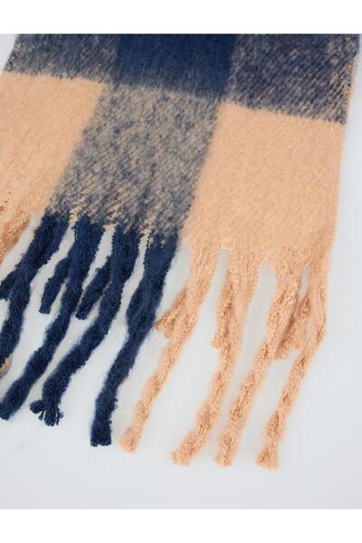 Jimmy Key Lacivert Kare Deseni Püskül Detaylı Atkı