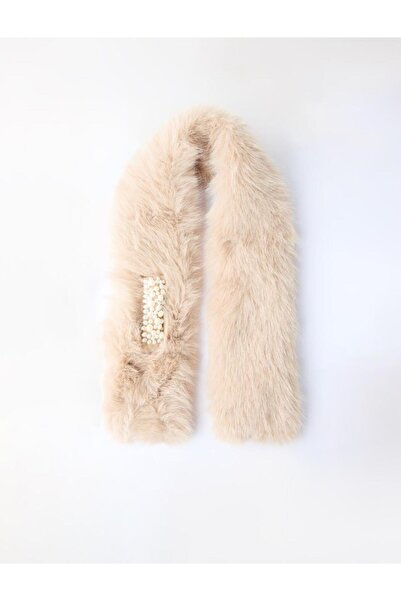 Jimmy Key Beige Pearl Detailed Plush Scarf