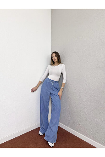 PROTO SUIT بنطال واسع الساق مع رباط أمامي وخصر مطاطي