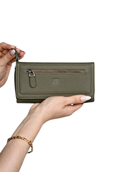 MFT Leather Design Γυναικείο πορτοφόλι με φερμουάρ από γνήσιο δέρμα |   Quartz 2718 - Flother Mat Khaki