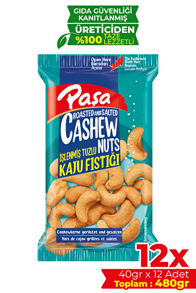 Paşa Kuruyemiş İşlenmiş Tuzlu Kaju Fıstığı 40 gr X 12 Adet (480 GR)
