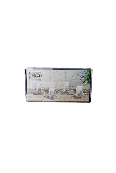 Dania Tea set consisting of 6 cups + 6 saucers made of clear glass with elegant and modern engravings