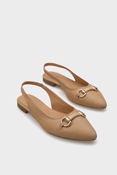 Capone Outfitters Bobby Genuine Leather Pointed Toe Women's Ballerinas with Open Back Buckle