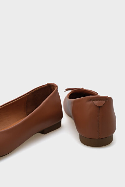 Capone Outfitters Dámské baleríny medové barvy z pravé kůže s mašlí a kulatou špičkou