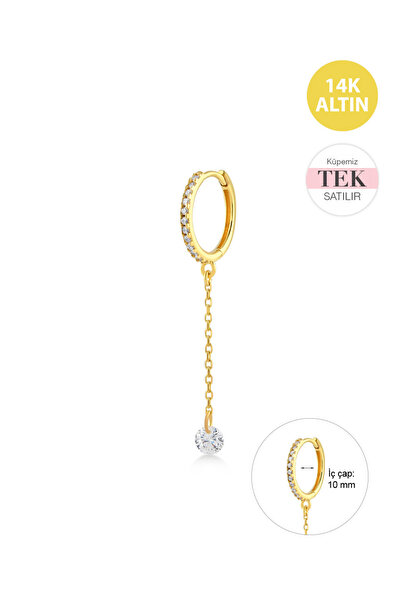 KURSHUNI Shining Dot, 14 Ayar Altın Küpe (TEK Satılır)