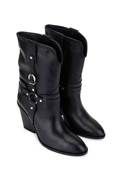 Tamer Tanca Kadın Hakiki Deri Siyah Topuklu Bot