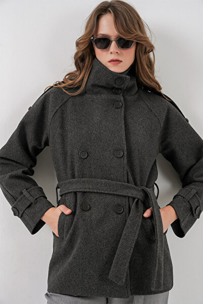 Bigdart Women's Belted Cashmere Coat 9162 - Anthracite