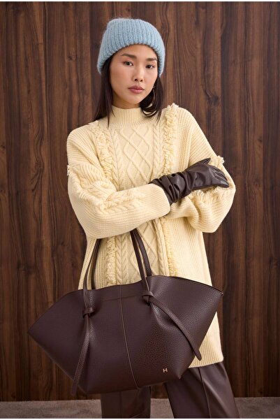 HEQA 100% δερμάτινα μακριά γάντια πικρό καφέ