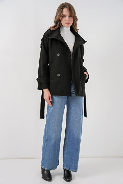 Bigdart Γυναικείο παλτό με κορδόνι 9162 - Μαύρο