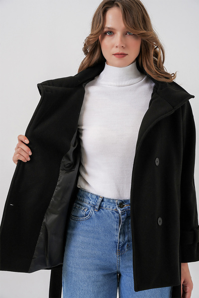 Bigdart Γυναικείο παλτό με κορδόνι 9162 - Μαύρο