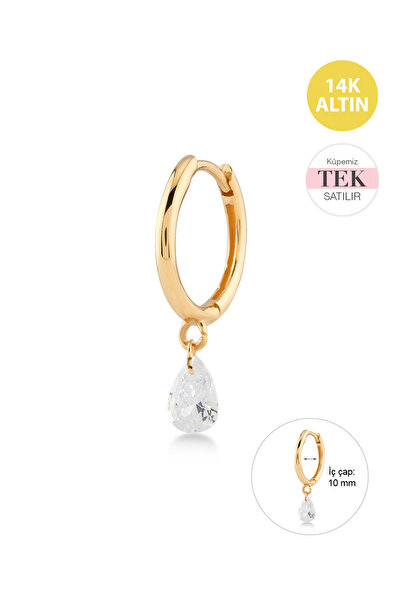 KURSHUNI Shining Pear, 14 Ayar Altın Küpe (TEK Satılır)