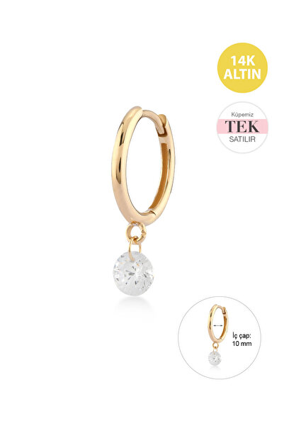 KURSHUNI Shining Dot, 14 Ayar Altın Küpe (TEK Satılır)