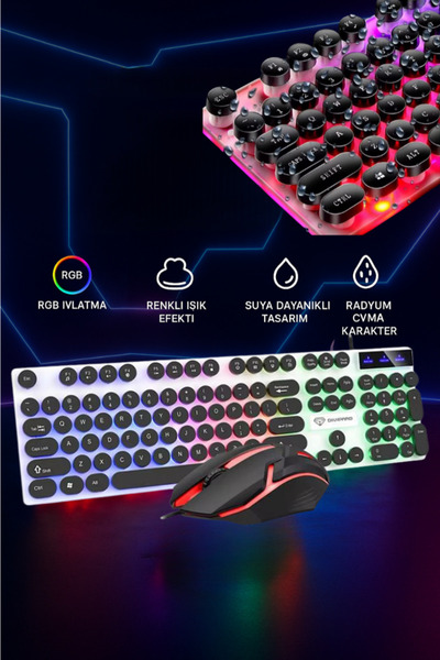 CROW'S TECH RGB Işıklı USB Kablolu Klavye Mouse Seti Ultra Slim Suya Dayanıklı Klavye Mause seti