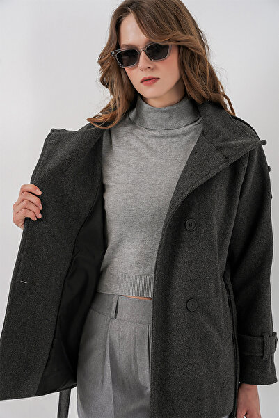 Bigdart Women's Belted Cashmere Coat 9162 - Anthracite