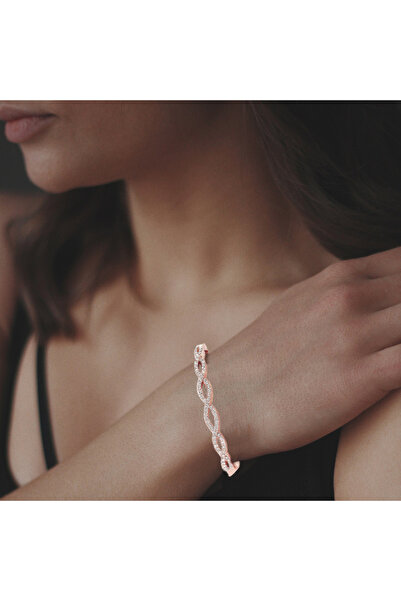 OptimStar Women's bracelet with crystals, elegant casual classic design, Rose gold-Pink,