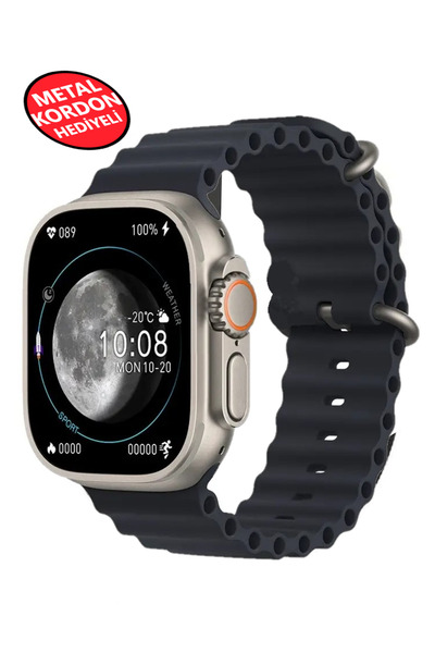 RUGGED 49mm Ultra 2 Akıllı Saat Çelik Kordon Hediyeli Gri Kasa Nfc Bildirim S...