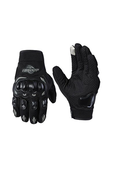 Schulzz Unisex Siyah Profesyonal Korumalı Motosiklet Eldiveni Dokunmatikli Motorsiklet Large