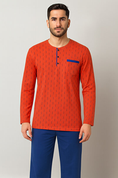 Pjs Pijama Cotton Long-Sleeved Pajama Set with Pattern on Top