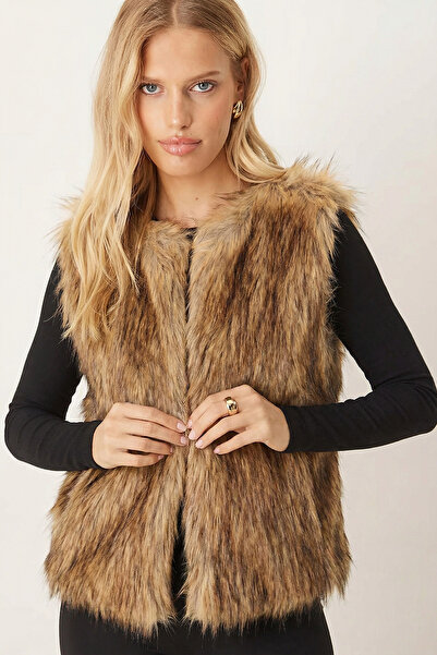 armonika Women's Mink Lined Faux Fur Vest Arm-26K001062