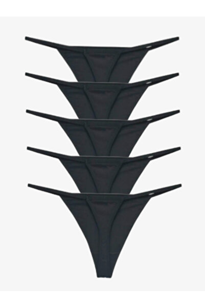 IPL Women's Panties, Women's Drawstring 5-Piece Black Thong (String Thong with Rope Elastic)