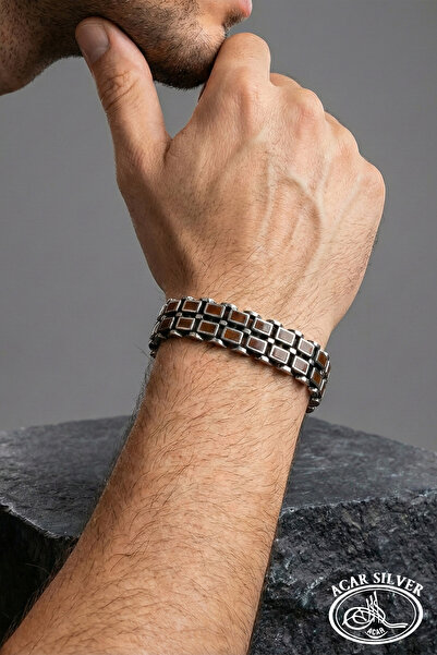 ACAR SİLVER ÇİFT SIRA MİNELİ ÖZEL TASARIM 925 AYAR ROLEX ERKEK BİLEKLİK