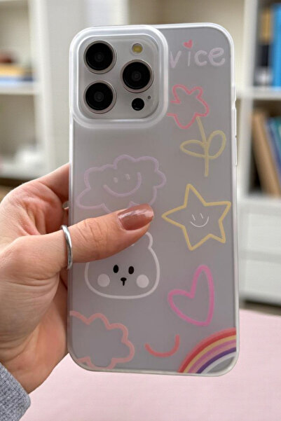 KVK PRİVACY iPhone 15 Pro Max Uyumlu Nice Buzlu Görünüm Pastel Desenli Şeffaf...