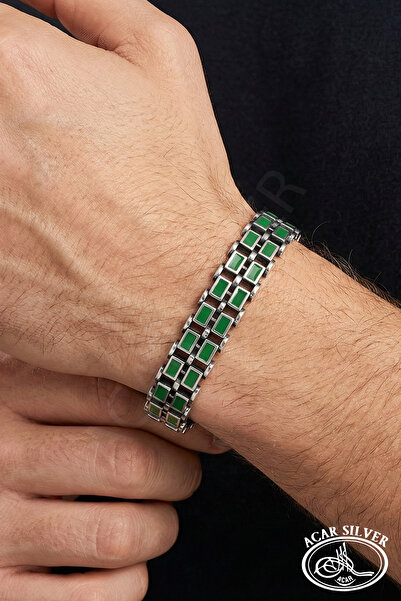 ACAR SİLVER ÇİFT SIRA MİNELİ ÖZEL TASARIM 925 AYAR ROLEX ERKEK BİLEKLİK