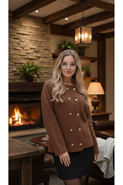 K-ODEA BUTİK Women's Brown Basic Cardigan