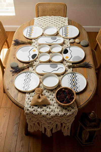 Kitchen Life Set de mic dejun Axial Stackable 14 piese pentru 6 persoane - Set de prezentare pentru mic dejun de lux Farfurie