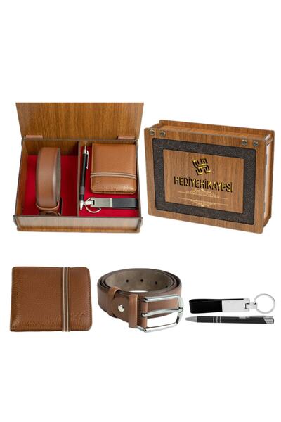 HKY Σετ ανδρικό πορτοφόλι και ζώνη από γνήσιο δέρμα