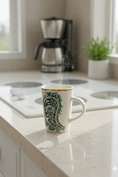 Home Valmora Embossed Pattern Ceramic Mug with Spoon 280 ml