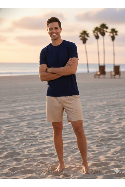 Oppland Ανδρικό σορτς από σατέν ύφασμα μονόχρωμο ελαστικό στη μέση χωρίς τσέπες Άνετο κομμένο ελαφρύ ύφασμα