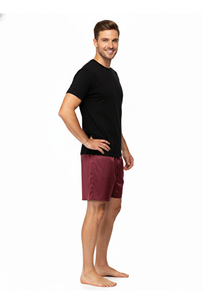 Oppland Men's Satin Fabric Shorts Solid Color Elastic Waistband No Pockets Relaxed Fit Lightweight Fabric