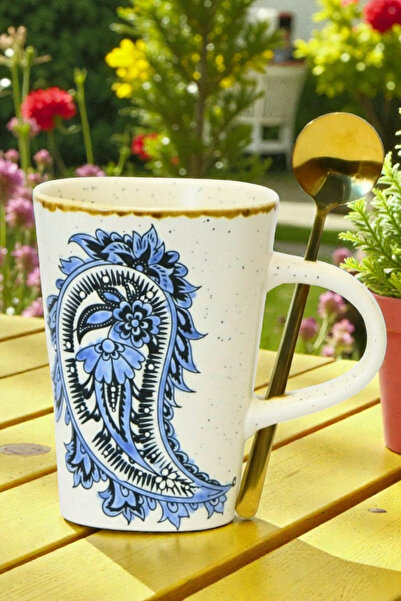 Home Valmora Embossed Pattern Ceramic Mug with Spoon 280 ml