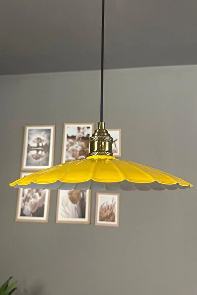 Bamyum Risso Açık Sarı Metal Büyük Avize Lale Başlık Tekli Rustik Cafe Modern...