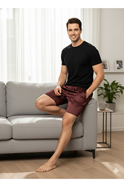 Oppland Men's Satin Fabric Shorts Solid Color Elastic Waistband No Pockets Relaxed Fit Lightweight Fabric