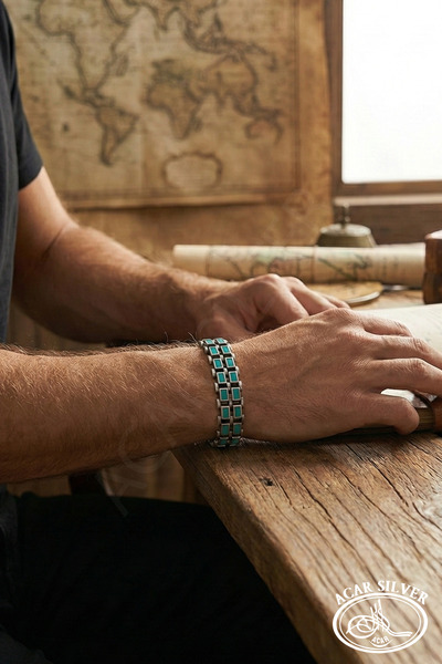 ACAR SİLVER ÇİFT SIRA MİNELİ ÖZEL TASARIM 925 AYAR ROLEX ERKEK BİLEKLİK