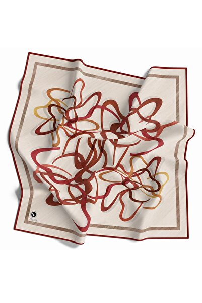 VİOLLA Twill Çizgili Geometrik Desenli Bordo Renkli 90x90 Eşarp (İpek İçermez...