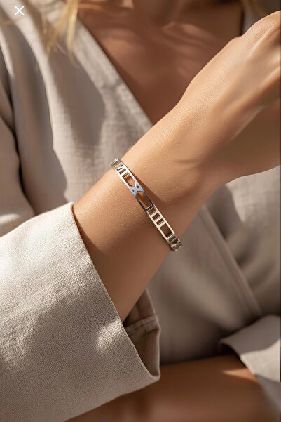 İNN JEWELLERY Çelik Kelepçe Bileklik Kararmaz Roma Rakamı Figürlü (2 Yıl İtha...
