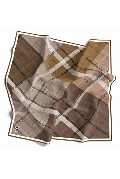 VİOLLA Twill Eskitme Desenli Vizon Renkli 90x90 Eşarp (İpek İçermez) Kenar Di...